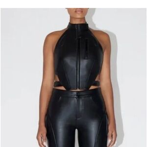 Black Faux-Leather Halter Crop Top